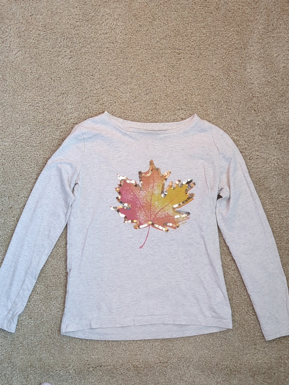 Crewcuts Light Gray Long-Sleeve Tee with Sequined Multicolor Leaf